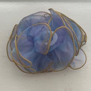 Elegant Blue Lavender Organza Hair Clip with Gold Trim